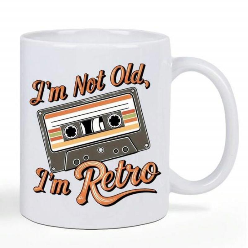 Tailorly White Ceramic 11 oz Mug - Im Not Old Im Retro Classic Music Tape Decorated With Warm Tones And Vintage Styled Script Cassette