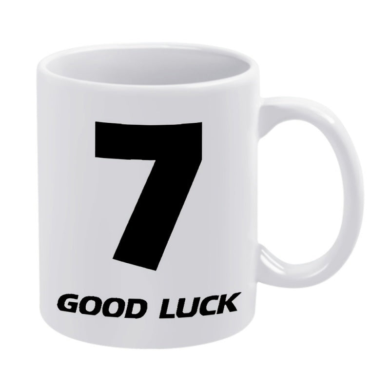 Tailorly White Ceramic 11 oz Mug - Good Luck Bold Minimalist Black Numeral Standing Centered On Surface Number