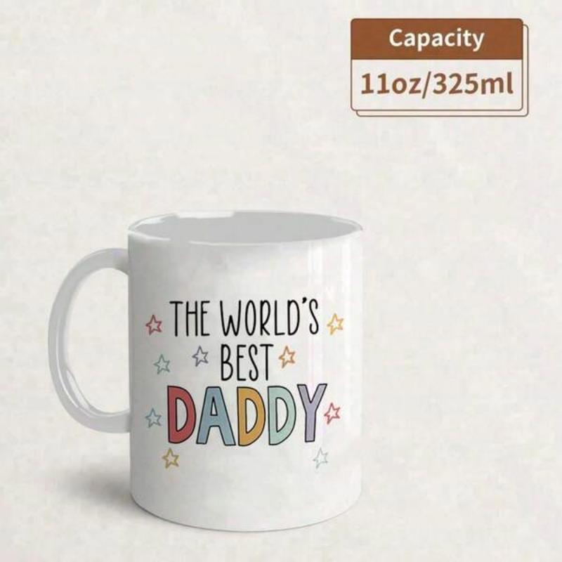 Tailorly White Ceramic 11 oz Mug - The Worlds Best Daddy Small Multi Colored Stars Scattered Around Bold Playful Script Design Mug