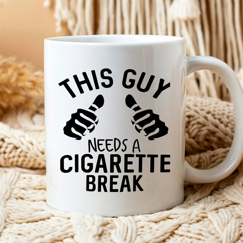 Tailorly White Ceramic 11 oz Mug - This Guy Needs A Cigarette Break Sleek Minimalist Black Silhouette Of Two Hands With Thumbs Pointing Backwards Hand