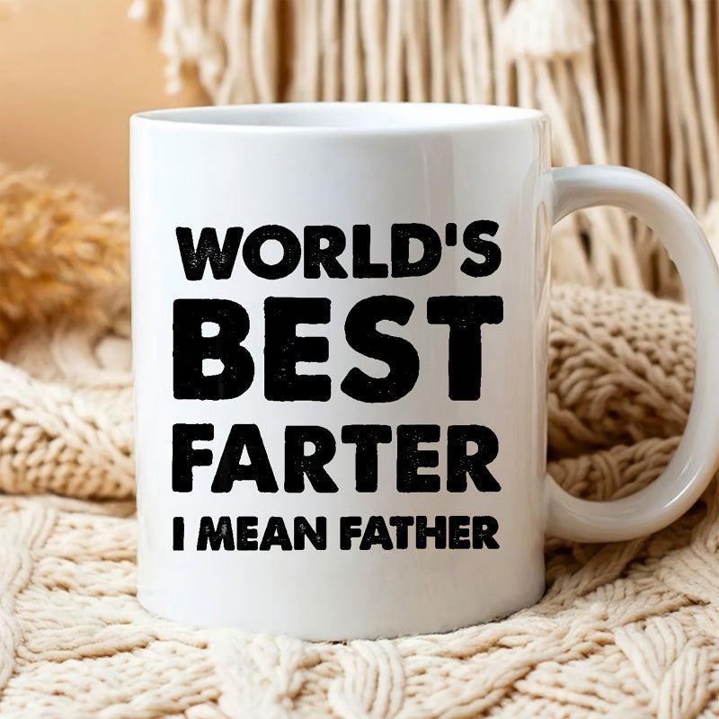 Tailorly White Ceramic 11 oz Mug - Worlds Best Farter I Mean Father Minimalist White Ceramic Vessel With Bold Black Typographic Print Mug