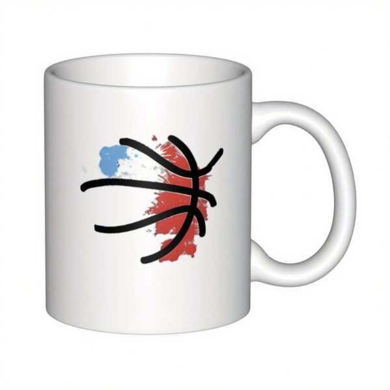 Tailorly White Ceramic 11 oz Mug - Dynamic Watercolor Paint Splatter With Minimalist Artistic Lines Forming A Basketball