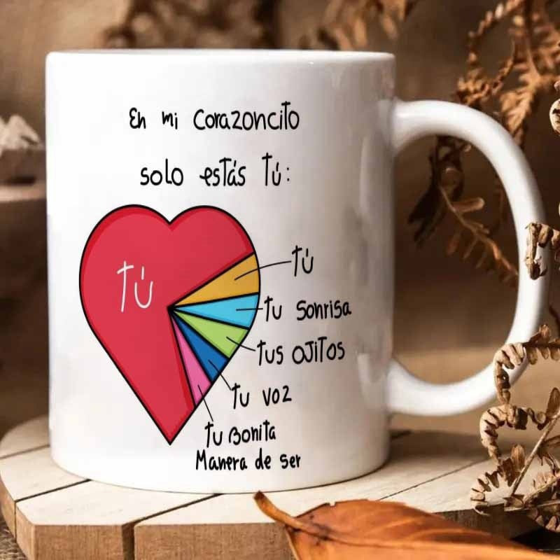 Tailorly White Ceramic 11 oz Mug - Vibrant Multi Colored Pie Chart Inside A Large Red Heart