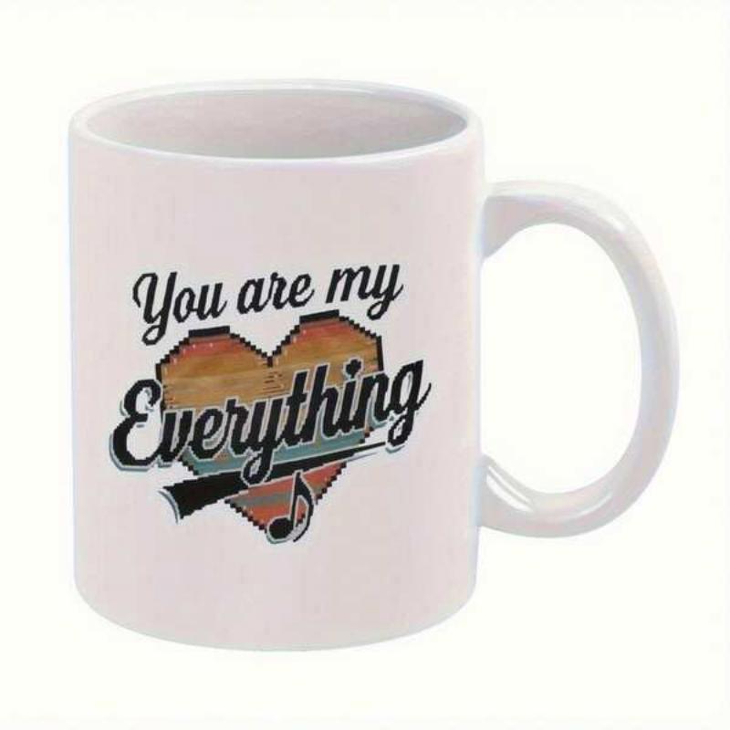 Tailorly White Ceramic 11 oz Mug - You Are My Everything Vintage Musical Heart Shaped Instrument With Artistic Notes And Smooth Texture Heart