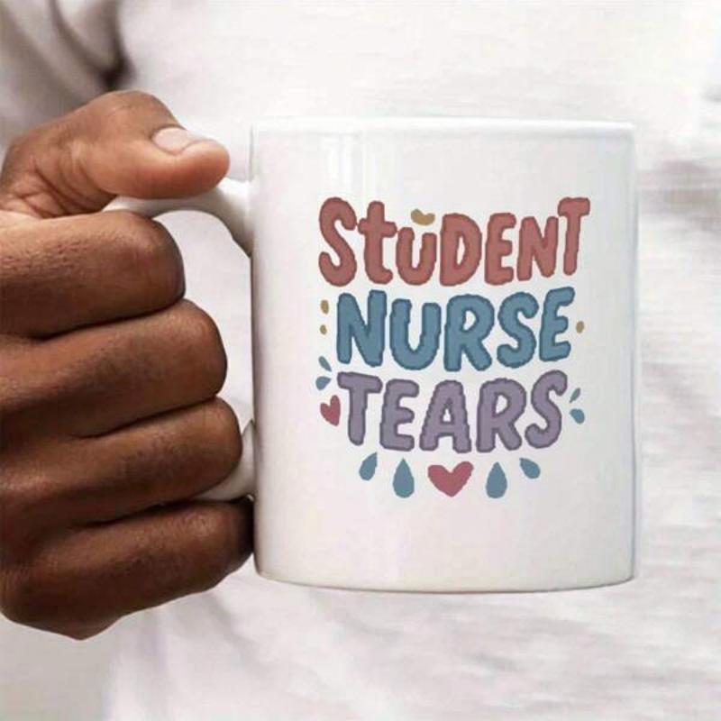 Tailorly White Ceramic 11 oz Mug - Student Nurse Tears Artistic Bubbled Multi Colored Lettering Among Teardrops And Small Heart Mug