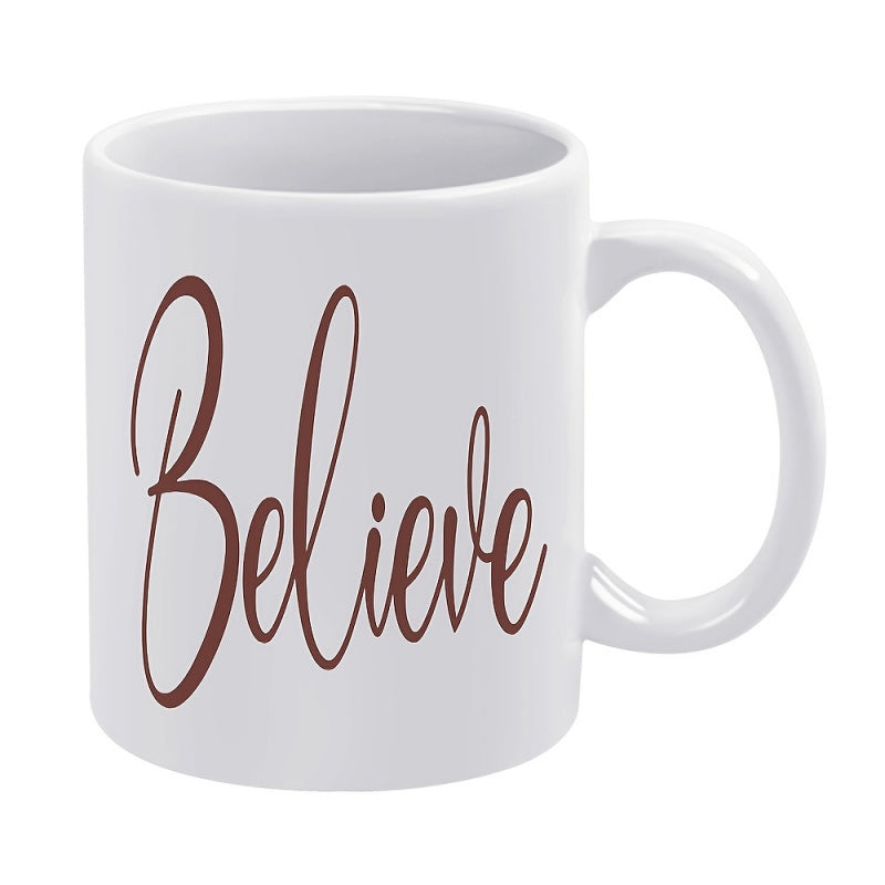 Tailorly White Ceramic 11 oz Mug - Believe Elegant Minimalist Script Printed On A Clean Polished