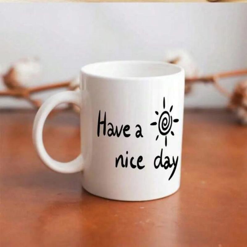 Tailorly White Ceramic 11 oz Mug - Have A Nice Day Minimalist Hand Drawn Linear Rays Radiating From A Spiral Center Sun
