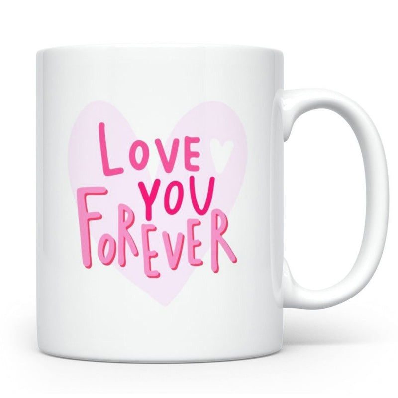 Tailorly White Ceramic 11 oz Mug - Love You Forever Gentle Pink Heart Featuring Romantic Pastel Tones And Soft Script Mug