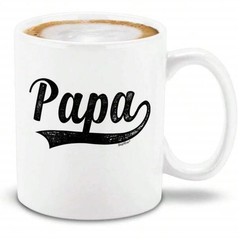 Tailorly White Ceramic 11 oz Mug - Papa Vintage Distressed Script Emblem Featuring Bold Black Athletic Style Papa