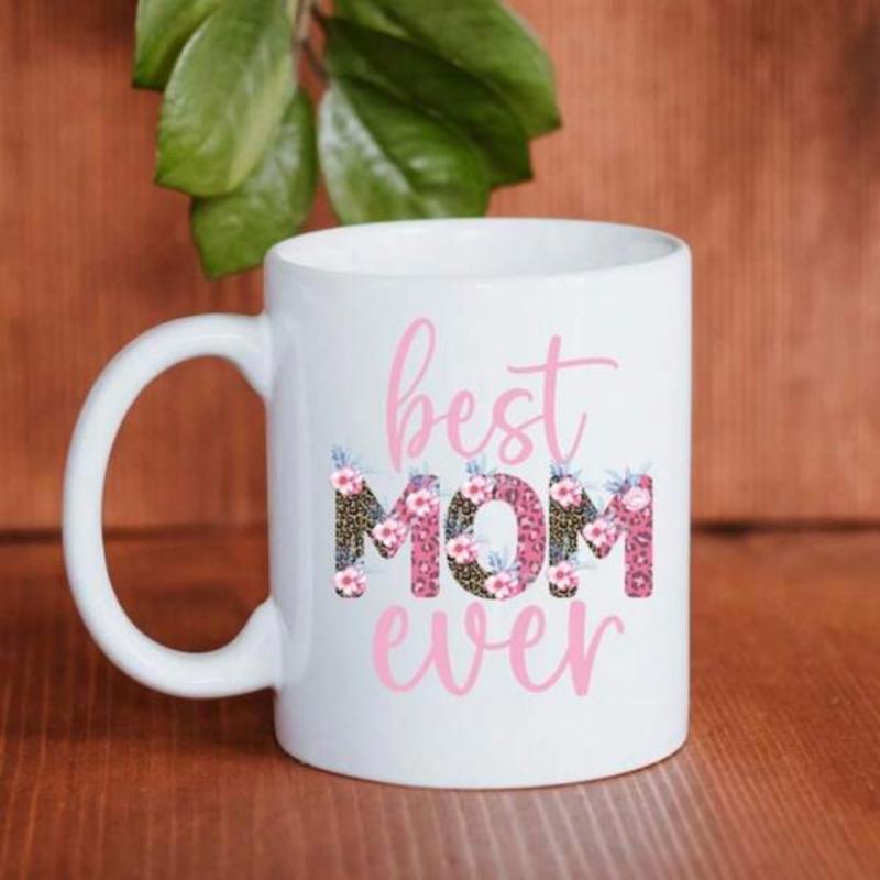 Tailorly White Ceramic 11 oz Mug - Best Mom Ever Elegant Pink Floral Leopard Pattern On A White Ceramic Decorative Mug