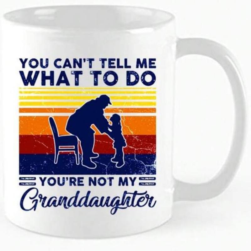 Tailorly White Ceramic 11 oz Mug - You Cant Tell Me What To Do Youre Not My Granddaughter Vintage Distressed Colorful Sunset Stripes Featuring Family Silhouette