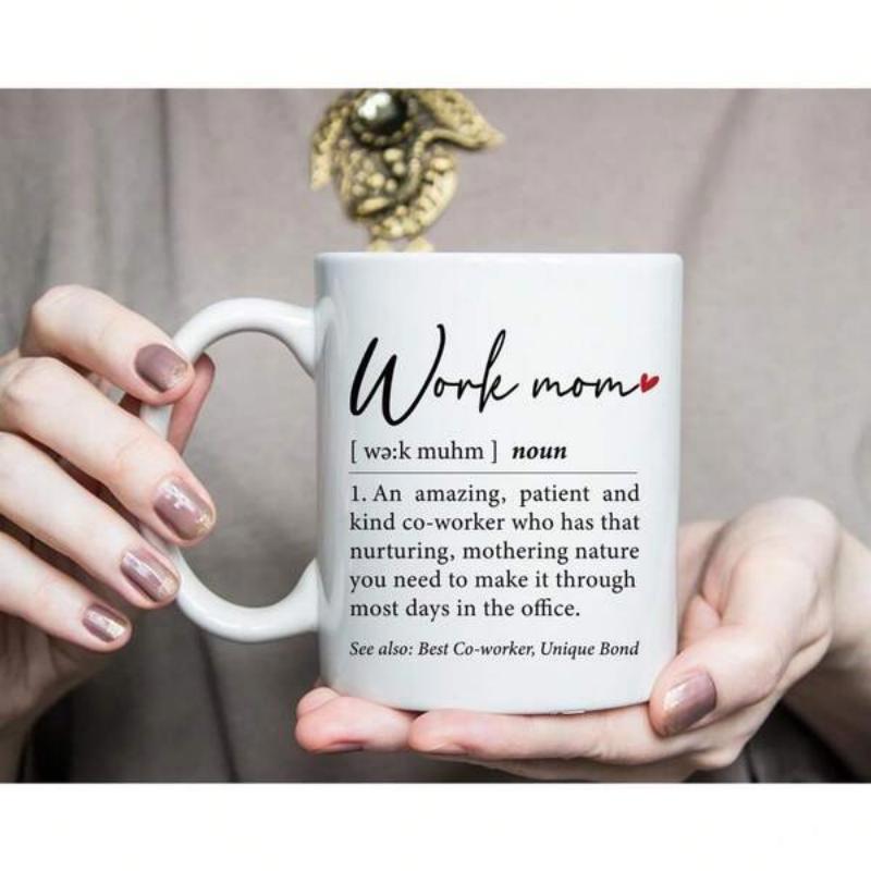 Tailorly White Ceramic 11 oz Mug - Work Mom Clean Featuring Minimalist Dictionary Style Typography Heart Detailed Mug