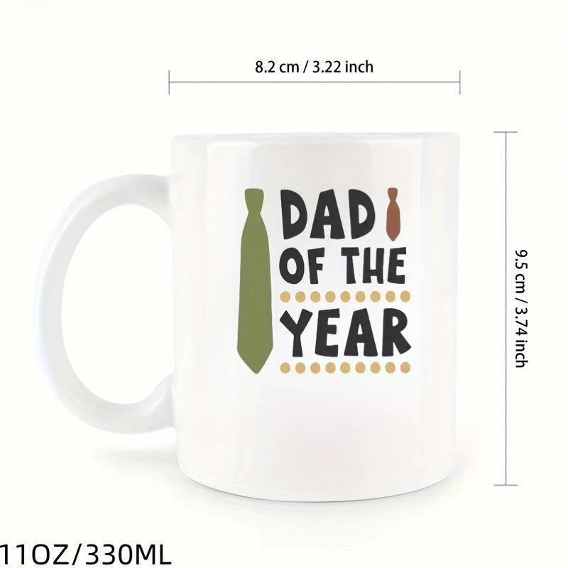 Tailorly White Ceramic 11 oz Mug - Dad Of The Year Minimalist Green And Brown Neckties Accompanied By Stylish Dotted Decorative Accents Necktie