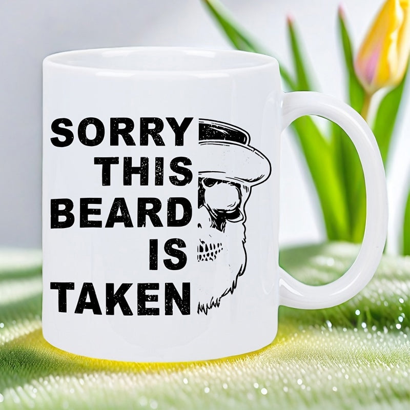 Tailorly White Ceramic 11 oz Mug - Sorry This Beard Is Taken Detailed Half Face Wearing Cool Sunglasses And Stylish Hat Bearded Skull
