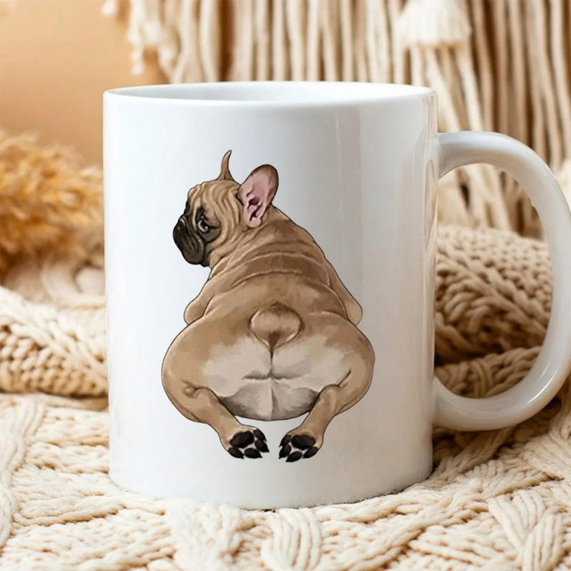 Tailorly White Ceramic 11 oz Mug - Adorable Fawn French Bulldog Sitting In Sploot Position Looking Back Dog
