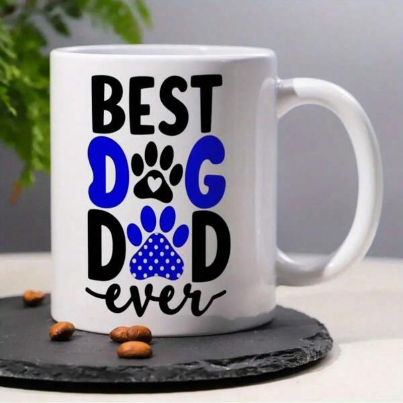 Tailorly White Ceramic 11 oz Mug - Best Dog Dad Ever Bold Playful Typography With Heart And Polka Dot Pattern Paw Print
