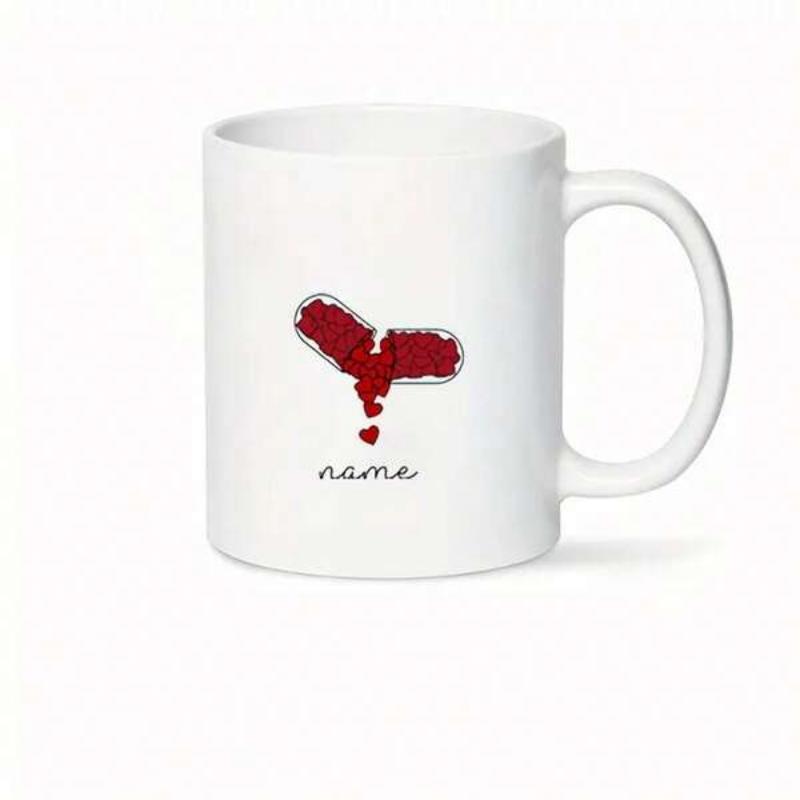 Tailorly White Ceramic 11 oz Mug - Name Abstract Textured Red Pieces Forming A Creative Floating Broken Design Heart