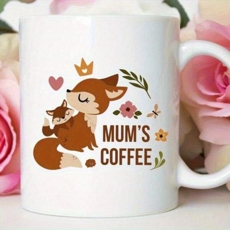 Tailorly White Ceramic 11 oz Mug - Mums Coffee Adorable Mother And Baby Cuddling Among Floral Elements And Crowns Fox