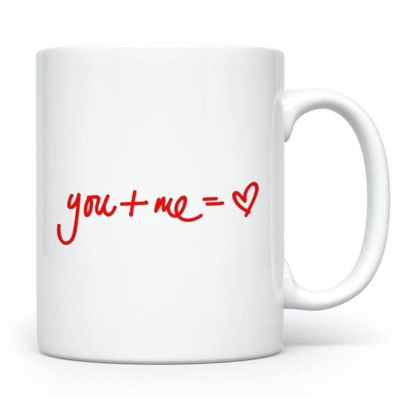 Tailorly White Ceramic 11 oz Mug - You Me Minimalist Red Handwritten Script Equation On A Clean Heart