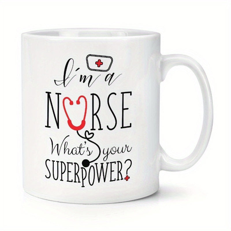 Tailorly White Ceramic 11 oz Mug - Im A Nurse Whats Your Superpower Featuring Red Stethoscope Heart And Medical Cap Symbol Mug