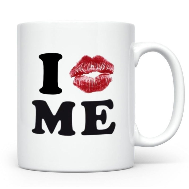 Tailorly White Ceramic 11 oz Mug - I Me Vibrant Red Lipstick Kiss Mark Printed On Smooth