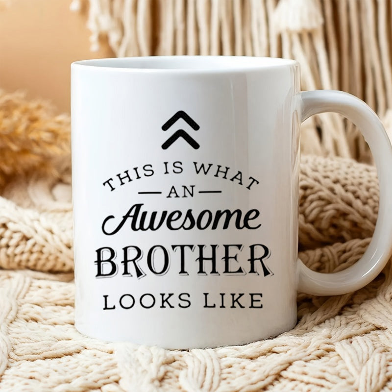Tailorly White Ceramic 11 oz Mug - This Is What An Awesome Brother Looks Like Clean Decorated With Black Geometric Chevron Pattern Mug