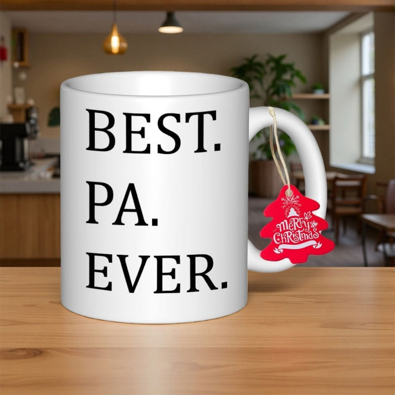 Tailorly White Ceramic 11 oz Mug - Best Pa Ever Elegant With Festive Red Hanging Tree Tag Mug