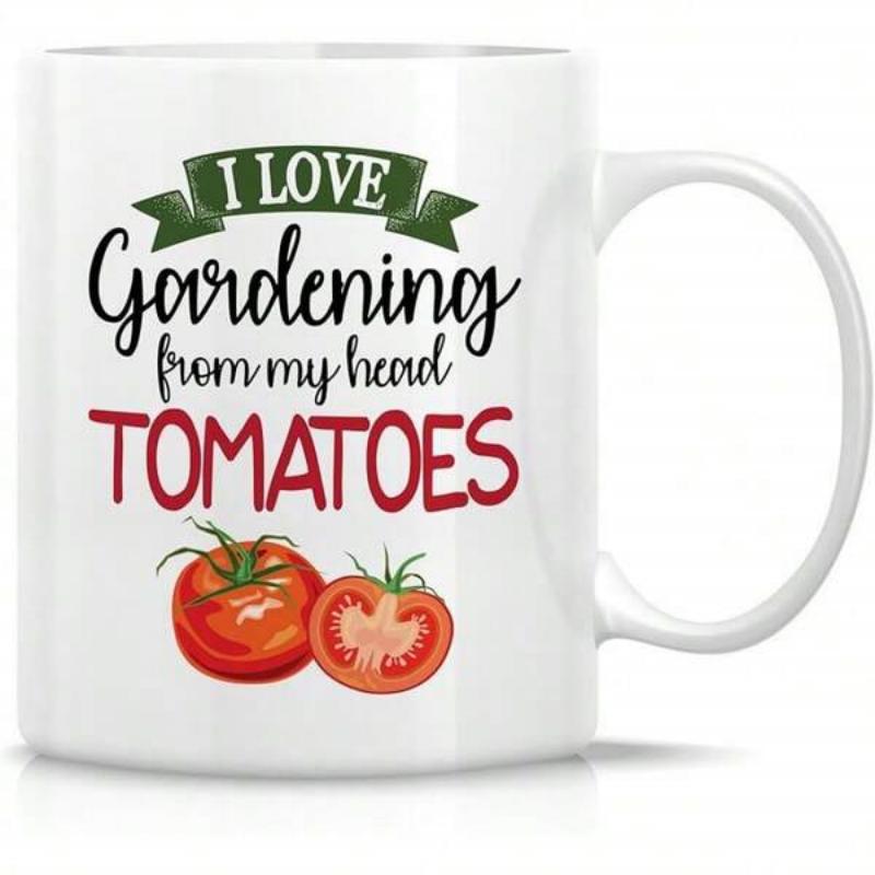 Tailorly White Ceramic 11 oz Mug - I Love Gardening From My Head Tomatoes Freshly Harvested Organic Red Vegetables Featuring A Sliced Juicy Garden Tomato