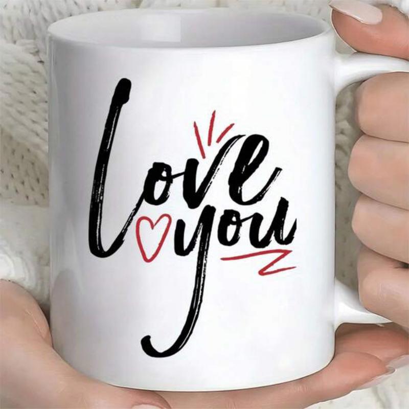 Tailorly White Ceramic 11 oz Mug - Love You Handwritten Artistic Script Featuring Red Heart Symbol And Sparkle Accents Heart