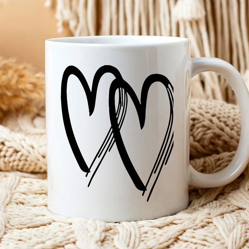 Tailorly White Ceramic 11 oz Mug - Minimalist Black Hand Drawn Interlocked Line Art Sketch Symbol Of Love Heart
