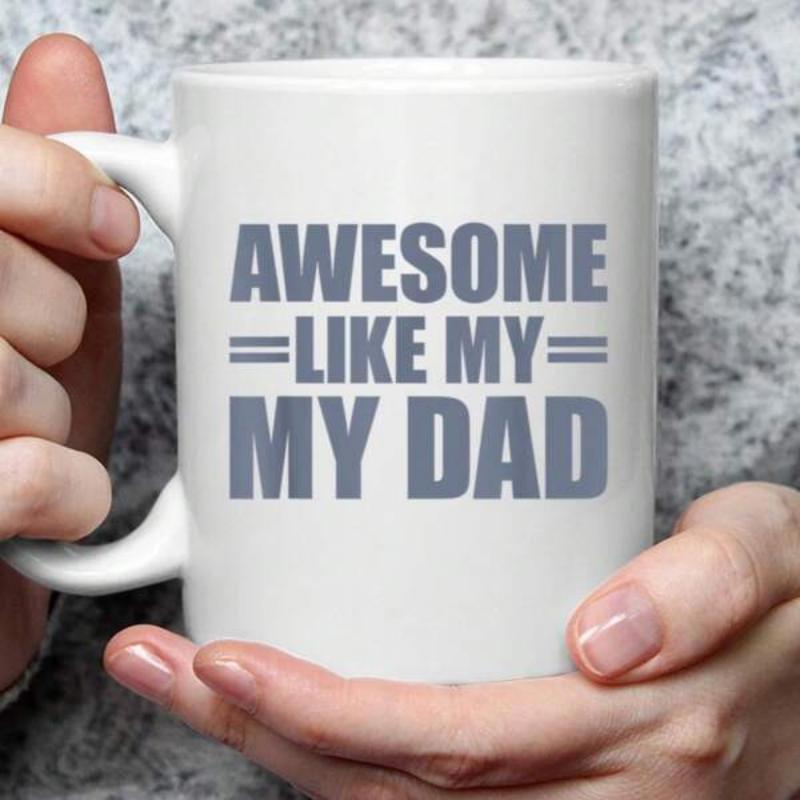 Tailorly White Ceramic 11 oz Mug - Awesome Like My My Dad Classic Ceramic Vessel With Bold Typography And Decorative Horizontal Lines Mug