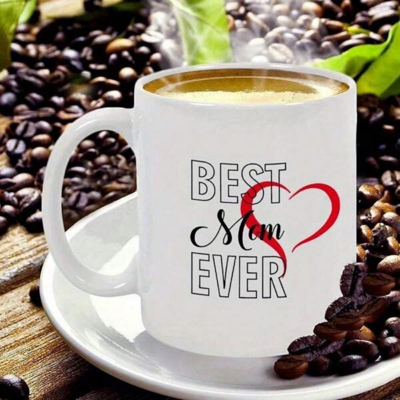 Tailorly White Ceramic 11 oz Mug - Best Mom Ever Minimalist Artistic Outline With Decorative Script Text And Bold Lettering Heart