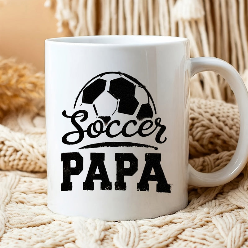Tailorly White Ceramic 11 oz Mug - Soccer Papa Classic Black And White Stylized Soccer Ball Graphic Icon Mug