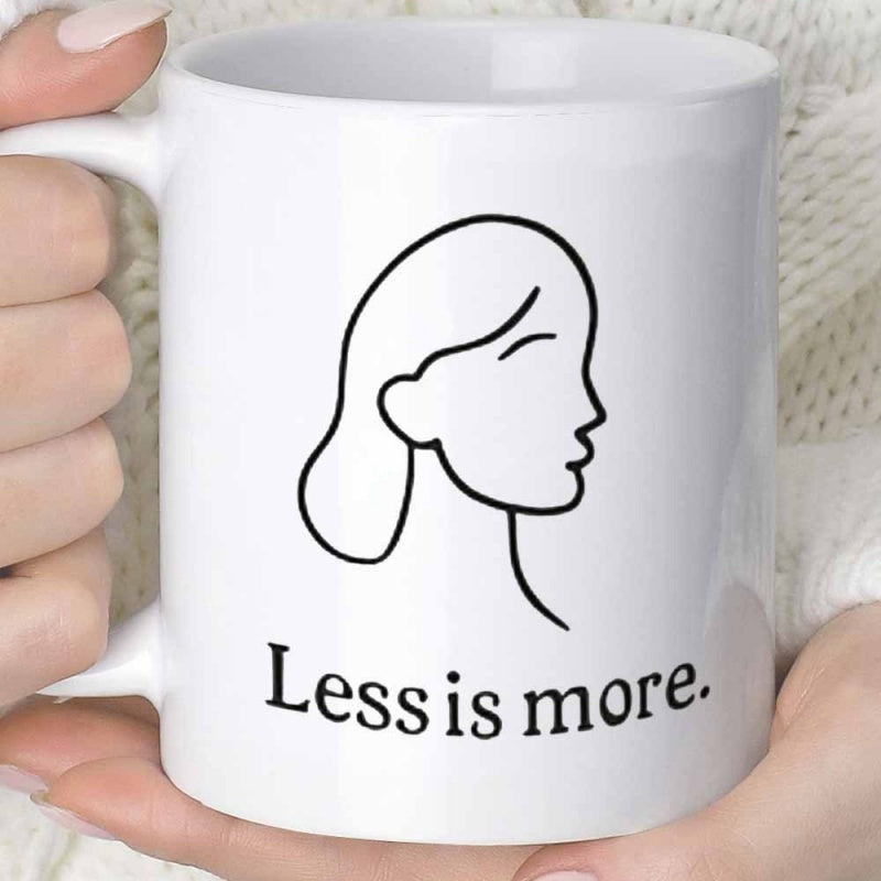 Tailorly White Ceramic 11 oz Mug - Less Is More Minimalist Black Line Drawing Featuring A Graceful Profile Of A Woman