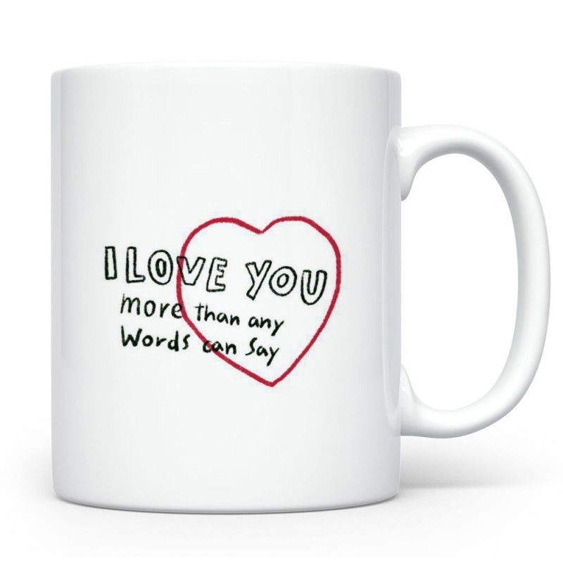 Tailorly White Ceramic 11 oz Mug - I Love You More Than Any Words Can Say Minimalist Hand Drawn Red Heart Outline In Simple Sketch Style Heart