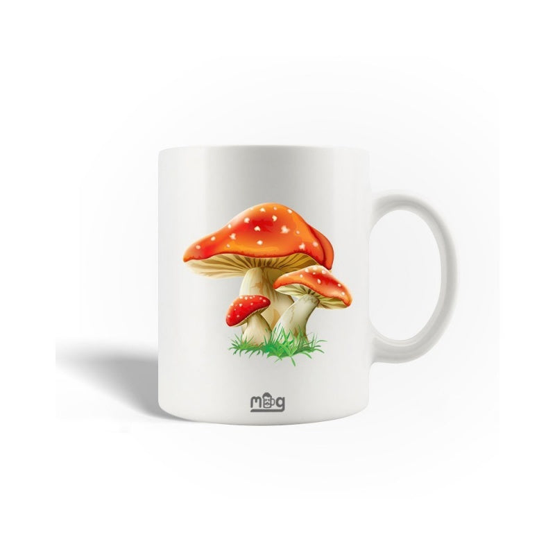 Tailorly White Ceramic 11 oz Mug - Mug Vibrant Red Spotted Mushrooms Growing Among Lush Green Forest Grass Mushroom