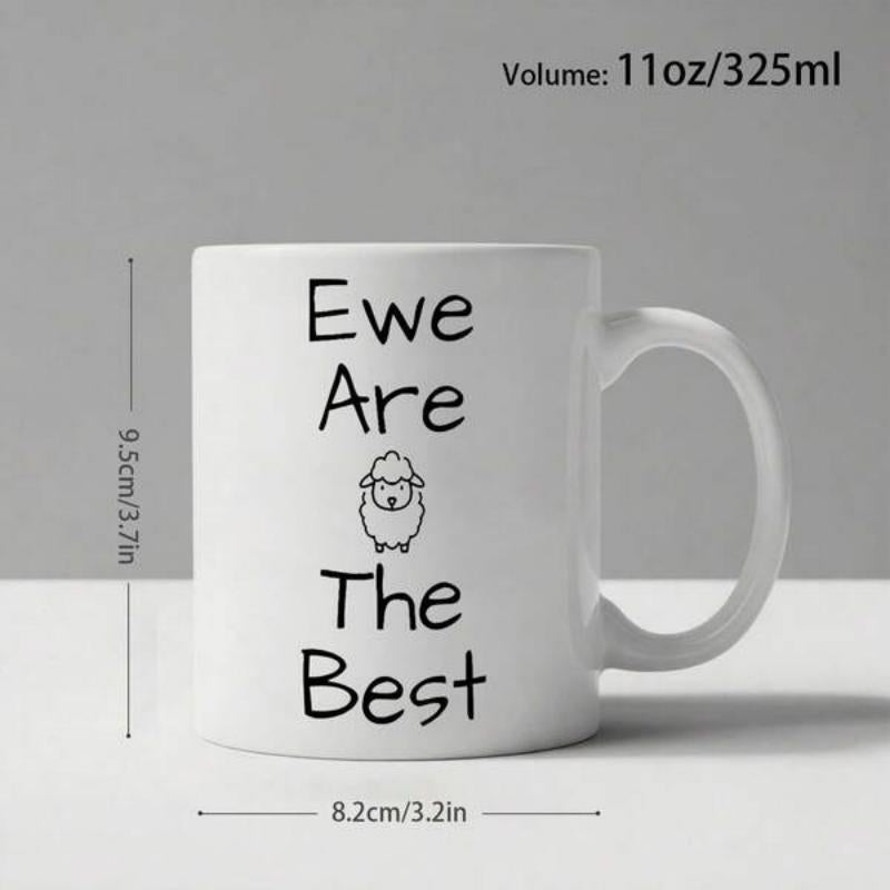 Tailorly White Ceramic 11 oz Mug - Ewe Are The Best Minimalist Line Art Drawing Of A Fluffy Farm Animal Sheep