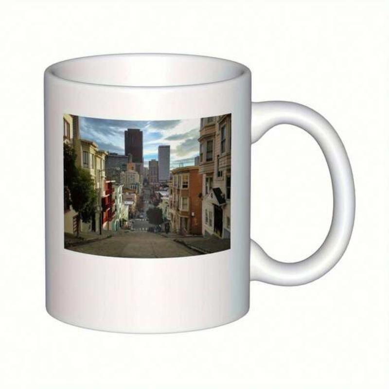 Tailorly White Ceramic 11 oz Mug - Classic Steep Urban Street Flanked By Historic Residential Buildings Cityscape