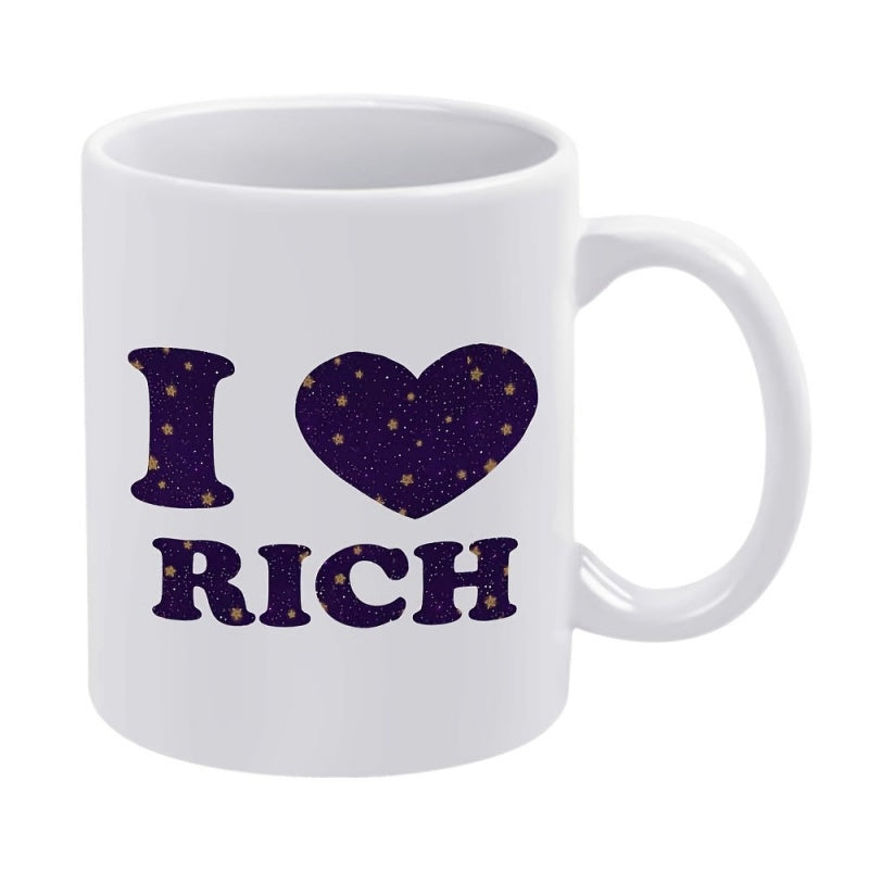 Tailorly White Ceramic 11 oz Mug - I Rich Dark Purple Silhouette Filled With Golden Stars And Glowing Speckles Heart