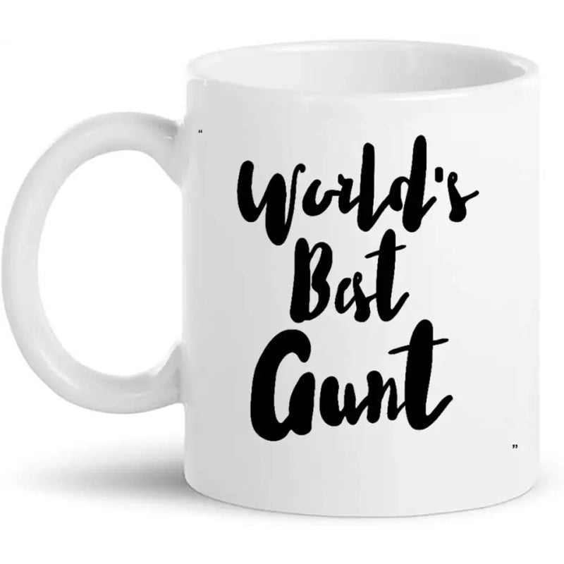 Tailorly White Ceramic 11 oz Mug - World's Best Aunt Minimalist Black Brush Script Lettering On A Clean White Surface Sign