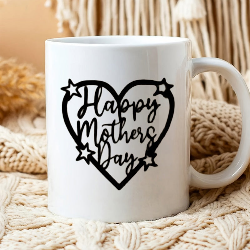 Tailorly White Ceramic 11 oz Mug - Happy Mothers Day Elegant Black Heart Outline With Delicate Stars Detail Mug