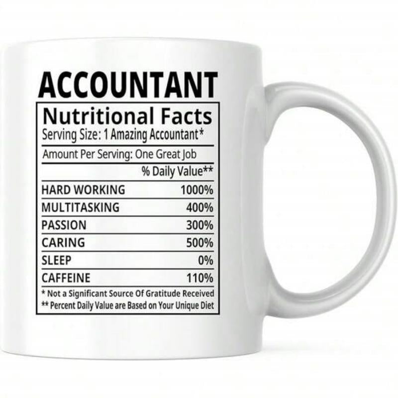 Tailorly White Ceramic 11 oz Mug - Accountant Nutritional Facts Black Minimalist Text Within A Structured Rectangular Grid Label