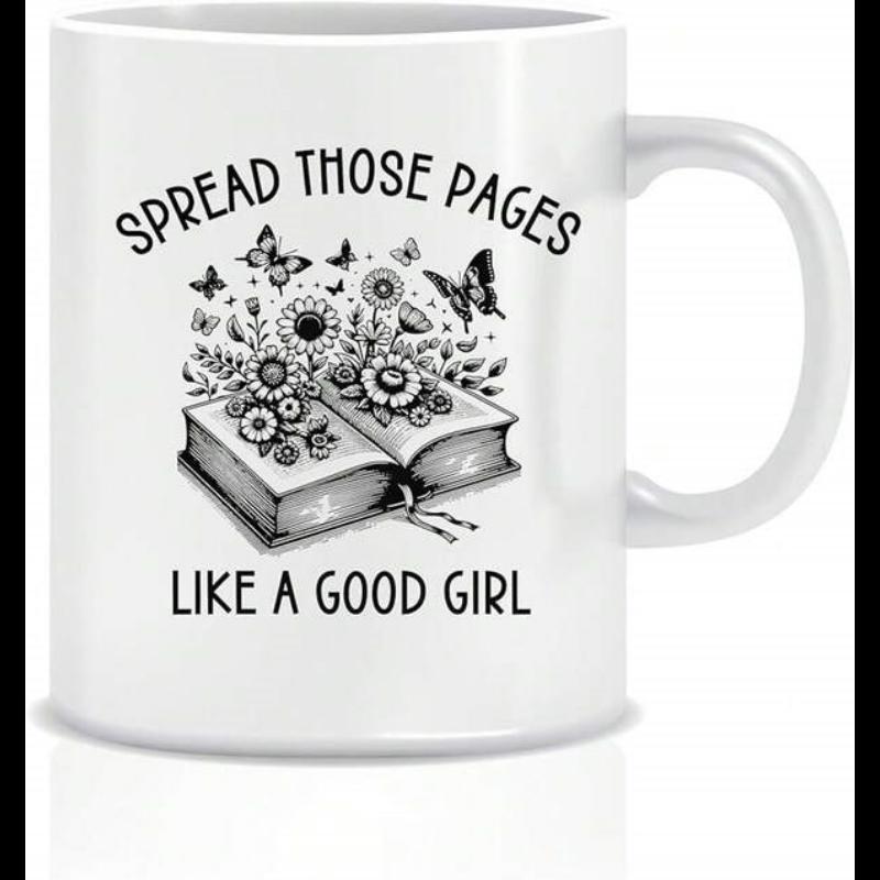 Tailorly White Ceramic 11 oz Mug - Spread Those Pages Like A Good Girl Vintage Style Flowers And Butterflies Emerging From An Open Book