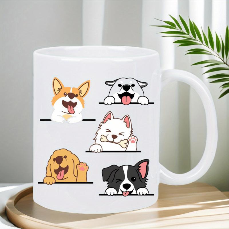 Tailorly White Ceramic 11 oz Mug - Adorable Cartoon Peeking Puppies With Friendly Smiles And Playful Paws Dogs