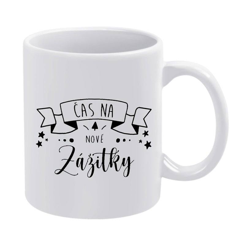 Tailorly White Ceramic 11 oz Mug - Minimalist Graphic Banner Featuring Delicate Stars And Small Evergreen Ribbon