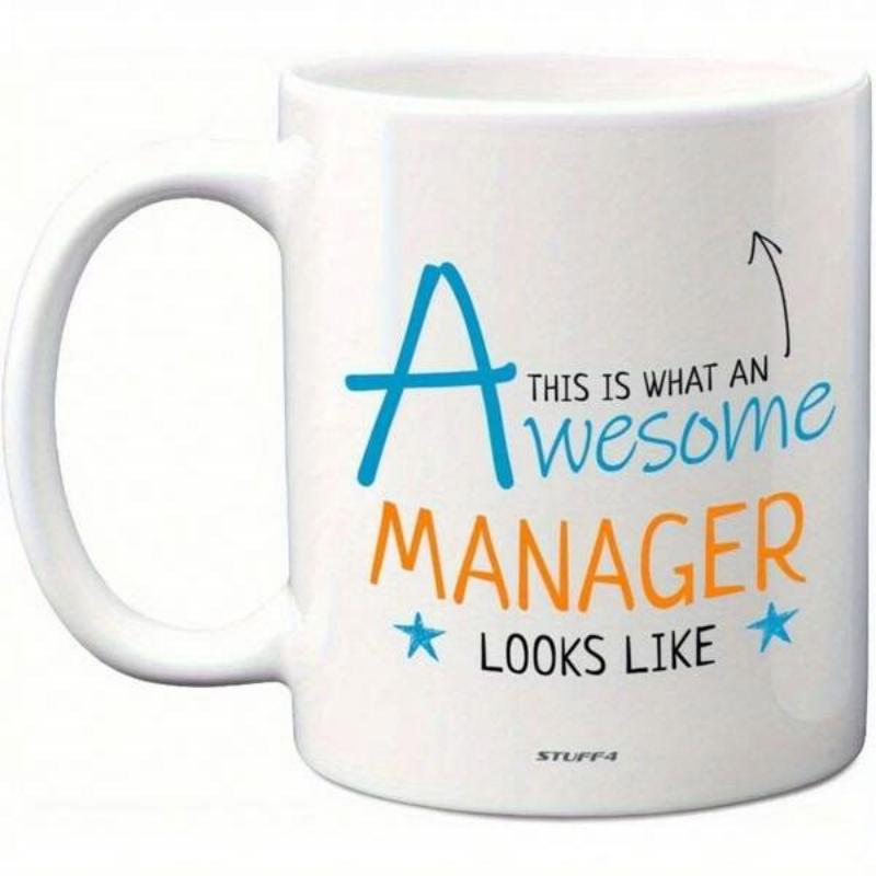 Tailorly White Ceramic 11 oz Mug - A This Is What An Awesome Manager Looks Like Vibrant Colorful Script With Playful Stars And Thin Upward Pointing Arrow Mug