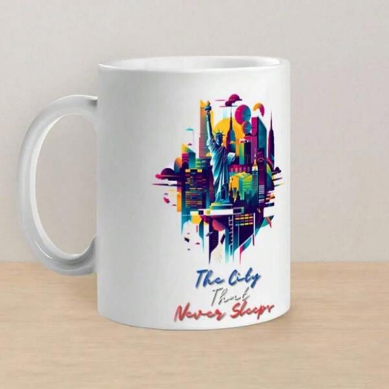 Tailorly White Ceramic 11 oz Mug - The City That Never Sleeps Vibrant Artistic New York Skyline With Iconic Statue Of Liberty Cityscape