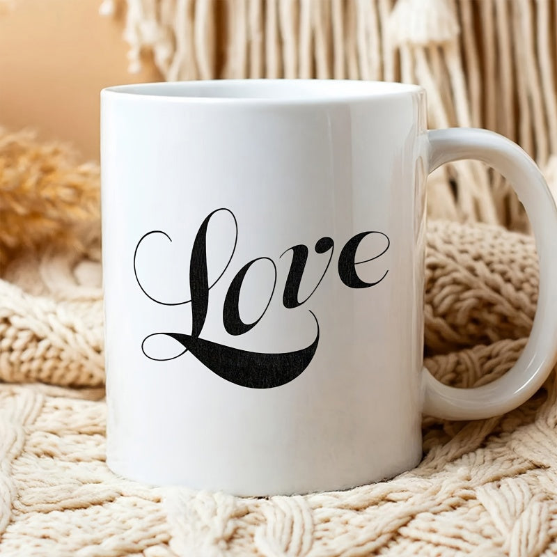 Tailorly White Ceramic 11 oz Mug - Love Elegant Minimalist Ceramic With Smooth White Glaze Surface Texture Classic Coffee Mug
