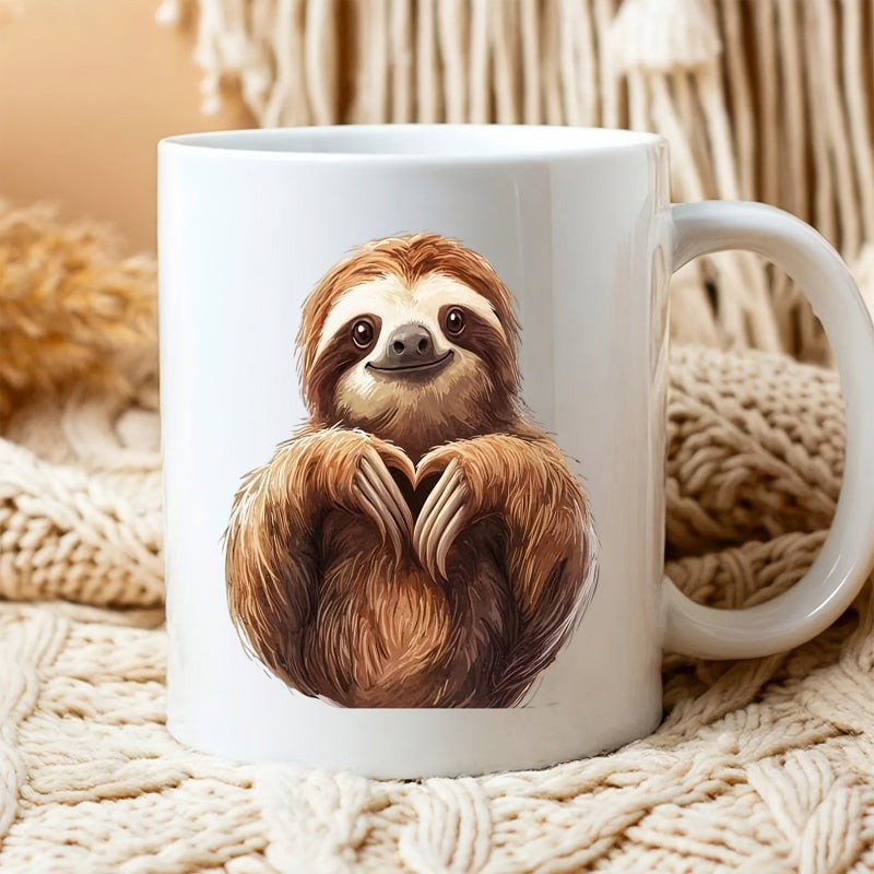 Tailorly White Ceramic 11 oz Mug - Adorable Furry Animal Making A Heart Shape With Paws Sloth