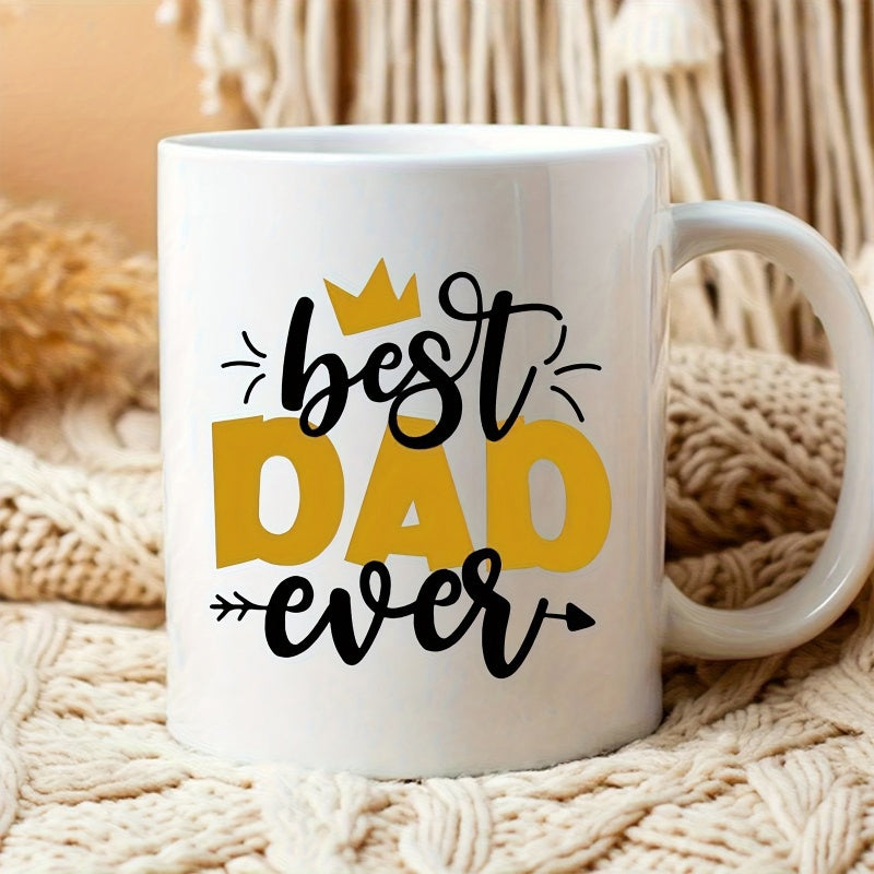 Tailorly White Ceramic 11 oz Mug - Best Dad Ever Featuring A Golden Crown And Decorative Arrow Elements On